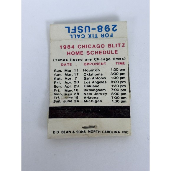 Chicago Blitz USFL Matchbook Empty Football 1984 Home Schedule Puttin On The - Picture 2 of 3